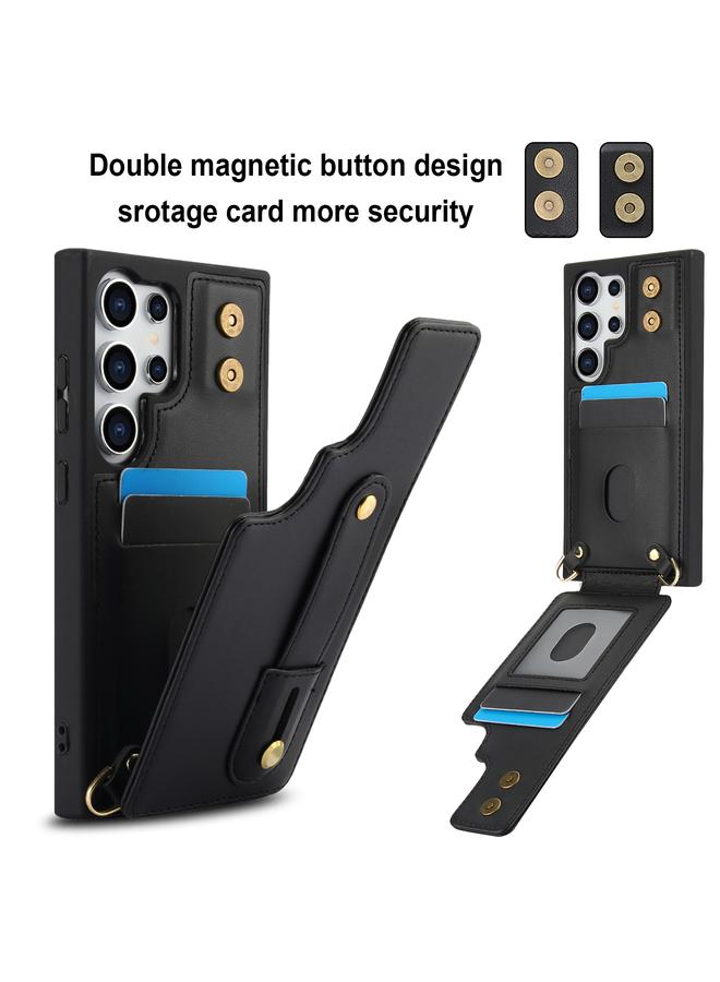 S-TOP Case For Samsung Galaxy S25 Ultra 5G Wristband Vertical Flip Wallet Back Cover Phone Case with Long Lanyard - Image 2