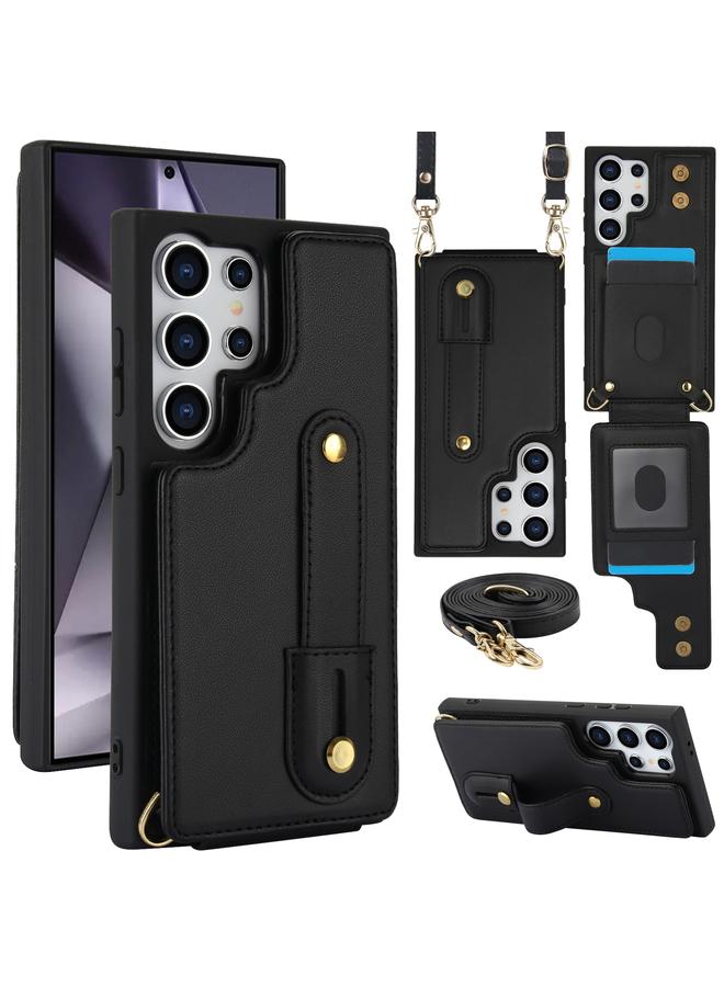 S-TOP Case For Samsung Galaxy S25 Ultra 5G Wristband Vertical Flip Wallet Back Cover Phone Case with Long Lanyard - Image 1