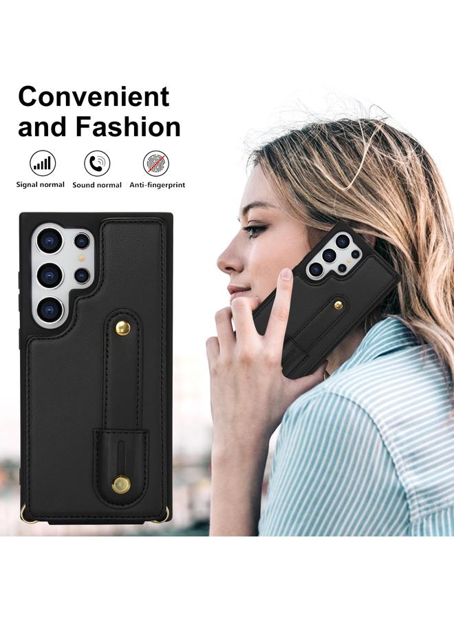 S-TOP Case For Samsung Galaxy S25 Ultra 5G Wristband Vertical Flip Wallet Back Cover Phone Case with Long Lanyard - Image 4