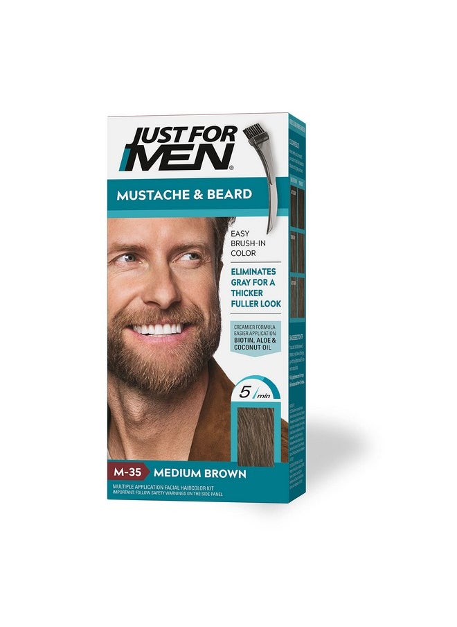 Just For Men Mustache & Beard Beard Dye For Men With Brush Included For Easy Application With Biotin Aloe And Coconut Oil For Healthy Facial Hair Medium Brown M35 Pack Of 1  - Image 1