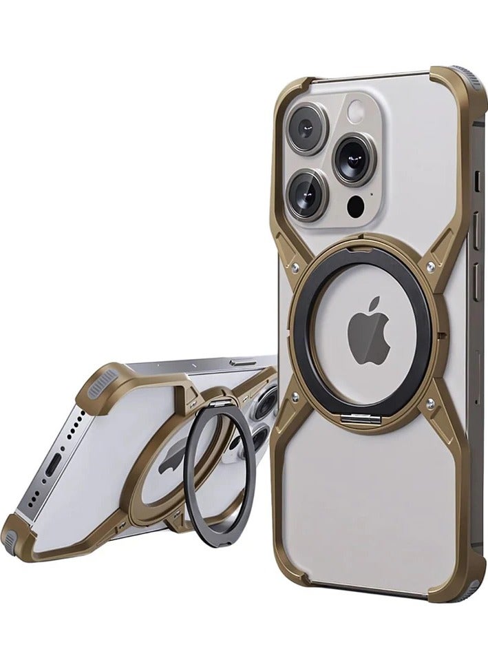 16 Pro Magnetic Aluminium Alloy 360° Stand Metal Frameless Phone Case for iPhone 16 Pro | X Shape Shockproof Bumper Cover | Slim & Durable Rimless Magnetic Case - Image 1