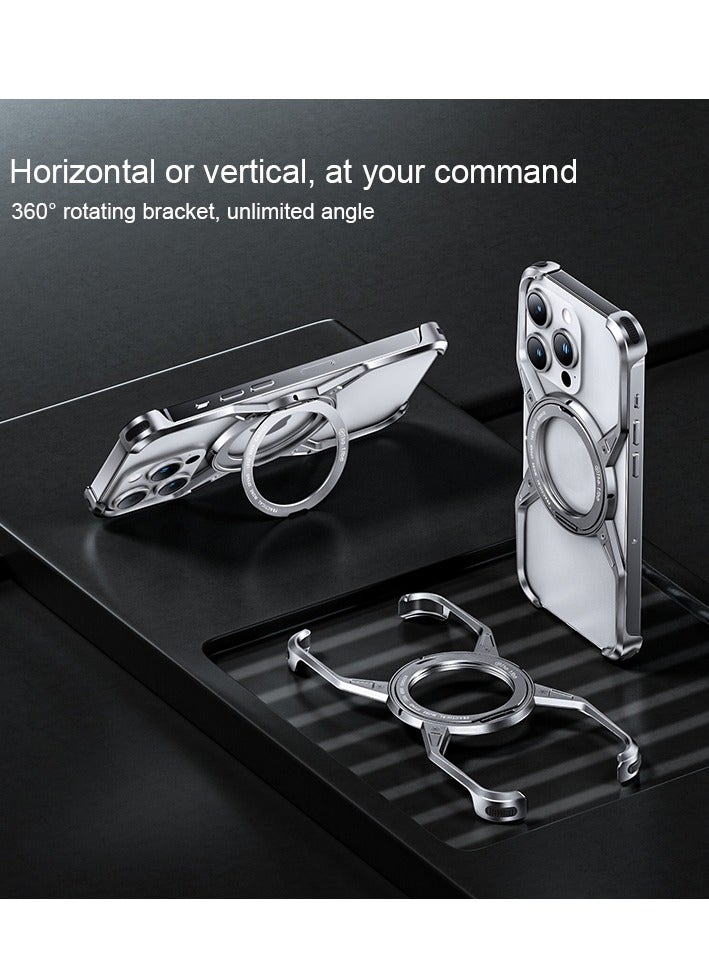 16 Pro Magnetic Aluminium Alloy 360° Stand Metal Frameless Phone Case for iPhone 16 Pro | X Shape Shockproof Bumper Cover | Slim & Durable Rimless Magnetic Case - Image 2