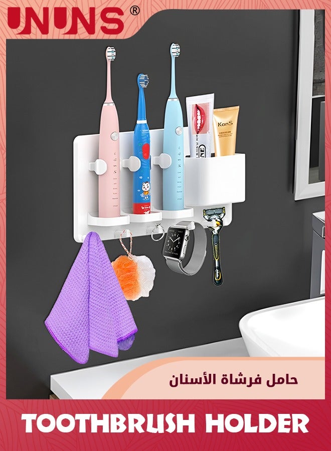 UNUNS حامل فرشاة الأسنان، شماعة حلاقة مثبتة على الحائط مع خطافات، حامل أدوات مائدة لفرشاة الأسنان الكهربائية ومعجون الأسنان للمطبخ، منظم الحمام - Image 5