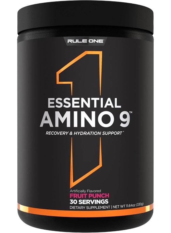Rule1 Essential Amino 9 Supplement 330g | Fruit Punch | Supports Muscle Recovery and Electrolytes for Hydration, 11.64 Oz, 30 Servings - Image 1