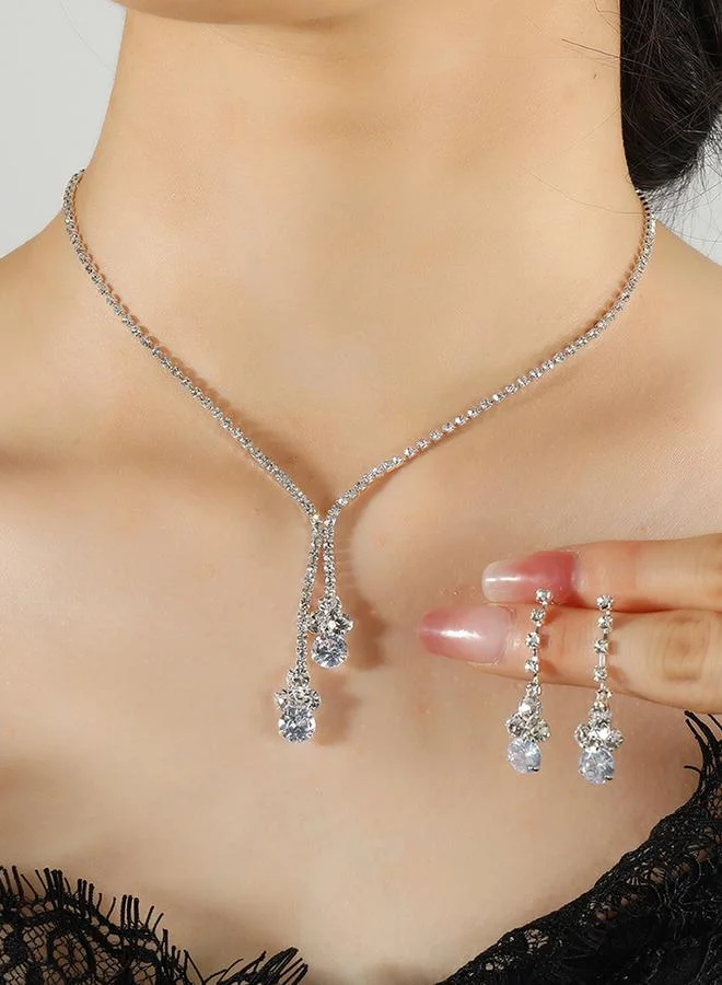 Take Two Silver Embellished Necklace and Earring Set