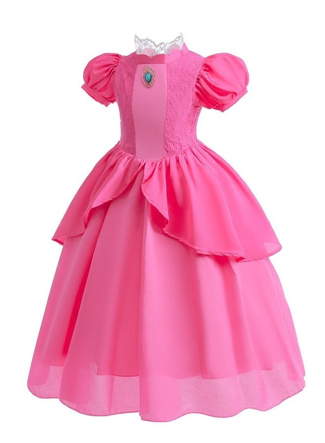 ميكسد الأميرة اللباس مجموعة ، مع 7 قطع من الملحقات ، رائع الأميرة اللباس ، الأكمام منفوش ، أنيقة الأميرة فتاة اللباس حتى الملابس ، ومناسبة جدا لحفلة عيد ميلاد ، حفلة موسيقية الملابس والماكياج ( 140 سم ) - Image 2