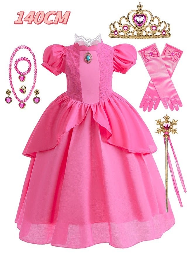 ميكسد الأميرة اللباس مجموعة ، مع 7 قطع من الملحقات ، رائع الأميرة اللباس ، الأكمام منفوش ، أنيقة الأميرة فتاة اللباس حتى الملابس ، ومناسبة جدا لحفلة عيد ميلاد ، حفلة موسيقية الملابس والماكياج ( 140 سم ) - Image 1