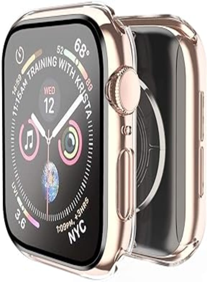 جراب مبتسم متوافق مع Apple Watch Series 6/SE/Series 5/Series 4 مقاس 44 مم مع واقي شاشة زجاجي مقوى مدمج، جراب حماية شامل من البولي كربونات الصلب فائق النحافة - شفاف