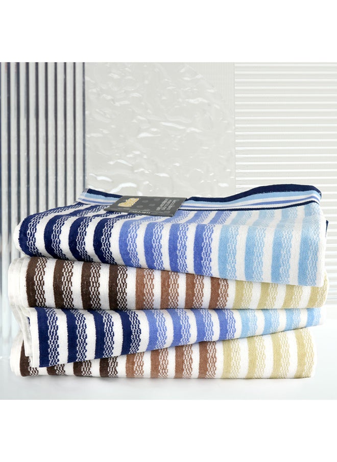 White Rose 4 Piece Bathroom Towel Set VISTA 420 GSM 100% Cotton Velour 4 Bath Towel 70x140 cm Blue & Brown Color Modern Stripe Design Luxury Touch Extra Absorbent 