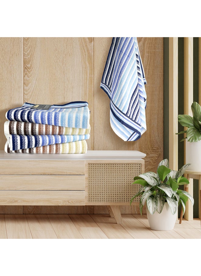 White Rose 4 Piece Bathroom Towel Set VISTA 420 GSM 100% Cotton Velour 4 Bath Towel 70x140 cm Blue & Brown Color Modern Stripe Design Luxury Touch Extra Absorbent  - Image 3