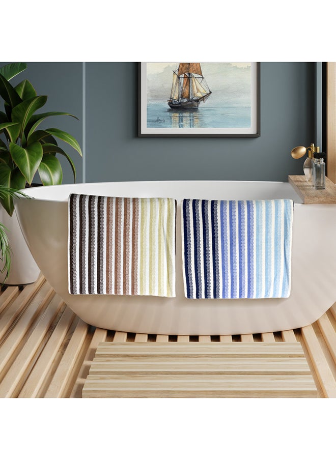 White Rose 4 Piece Bathroom Towel Set VISTA 420 GSM 100% Cotton Velour 4 Bath Towel 70x140 cm Blue & Brown Color Modern Stripe Design Luxury Touch Extra Absorbent  - Image 4