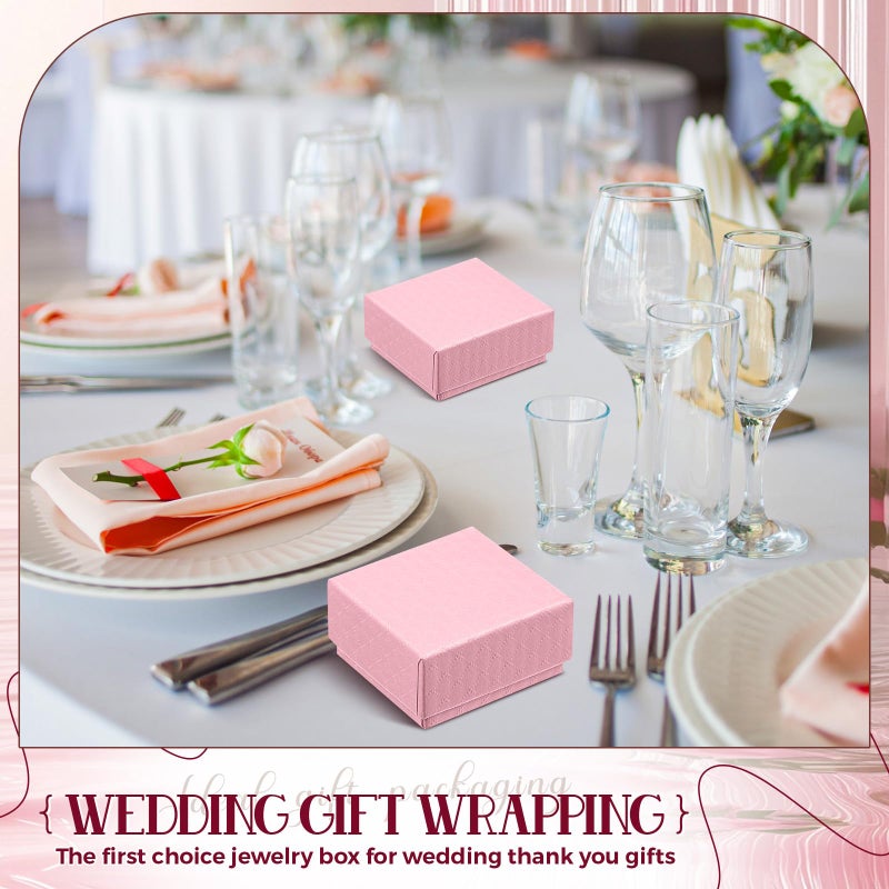 Landical 100 Pcs Jewelry Ring Gift Box 2'' x 2'' x 1'' Small Cardboard Earring Ring Gift Box with Velvet and Sponge Liner Pendant Case Bulk for Necklace Bracelet Earring Display Wedding (Pink) - Image 5