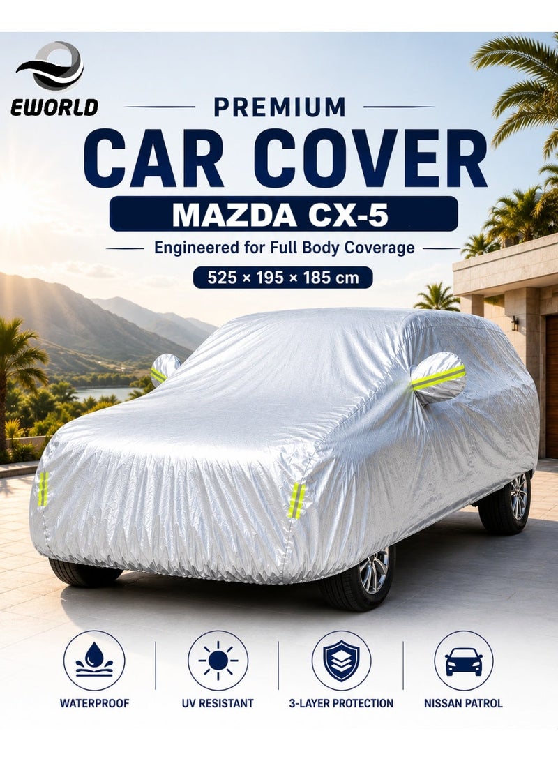 إي وورلد غطاء سيارة كامل مقاوم للماء والأشعة فوق البنفسجية لسيارة Mazda CX-5، حماية خارجية ضد الغبار، فضي - Image 1