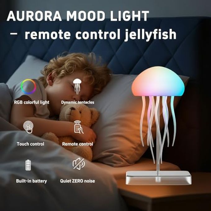 Rabziziya Jellyfish Lamp Remote & Touch Control RGB Gradient Rechargeable Dancing Tentacles Night Light, Bedroom Desk Decor for Adults Teens Stress Relief - Image 3