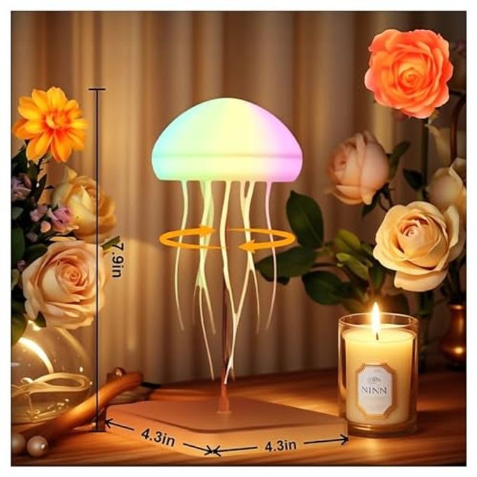 Rabziziya Jellyfish Lamp Remote & Touch Control RGB Gradient Rechargeable Dancing Tentacles Night Light, Bedroom Desk Decor for Adults Teens Stress Relief - Image 2