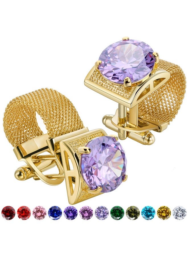 هاوسن أزرار أكمام ذهبية اللون تحمل اسم جوهرة الميلاد للرجال مع سلسلة أزرار أكمام القميص هدايا الزفاف والأعمال وأعياد الميلاد والكريسماس للرجال - Image 1