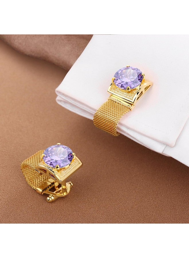 هاوسن أزرار أكمام ذهبية اللون تحمل اسم جوهرة الميلاد للرجال مع سلسلة أزرار أكمام القميص هدايا الزفاف والأعمال وأعياد الميلاد والكريسماس للرجال - Image 2