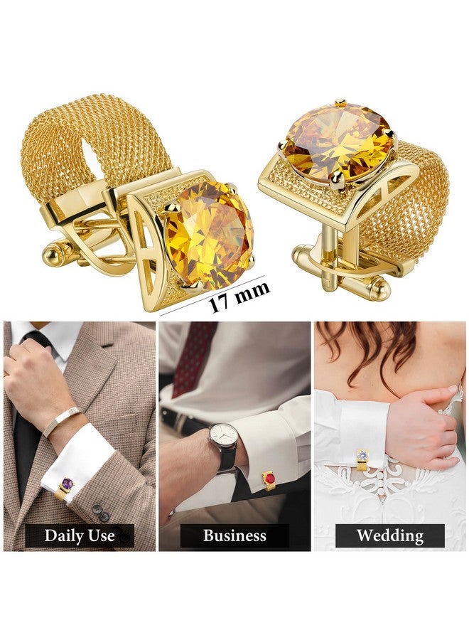 هاوسن أزرار أكمام ذهبية اللون تحمل اسم جوهرة الميلاد للرجال مع سلسلة أزرار أكمام القميص هدايا الزفاف والأعمال وأعياد الميلاد والكريسماس للرجال - Image 5