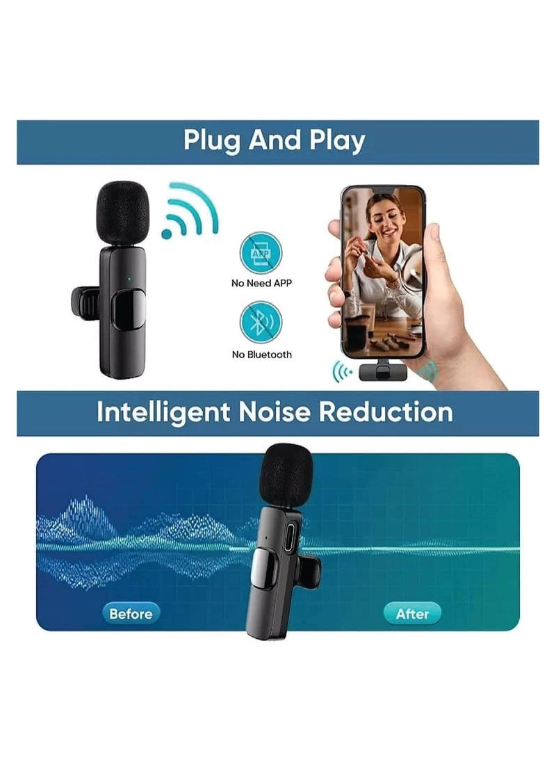 Wireless Microphone Lavalier Microphone 2 in 1 for iPad YouTube Facebook Live Streaming Vlog Audio Recording Cordless Mini mic with noise reduction and Plug-Play