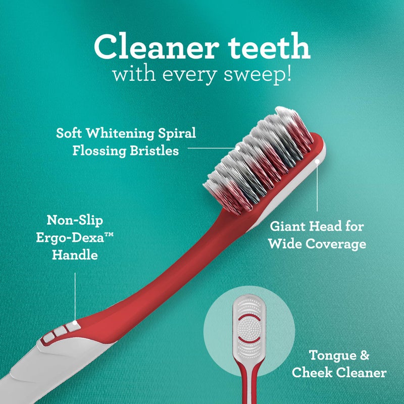 GuruNanda Gentle Giant Toothbrush with Dual Action Flossing Spiral Bristles, Non-Slip Ergo Dexa Grip, Helps in Teeth Whitening, BPA Free, (4 Count) - Image 4