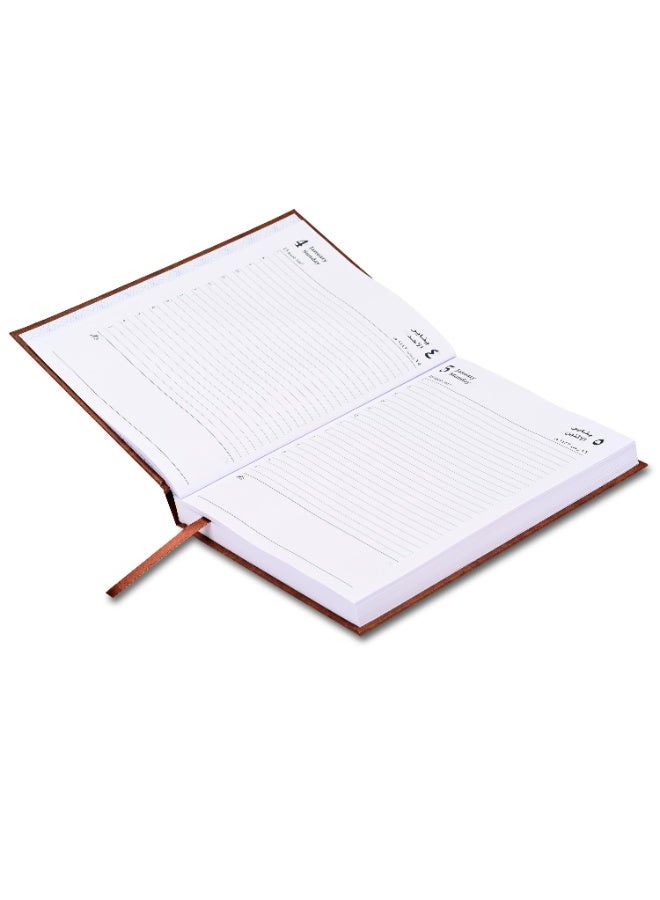 FIS 2026 A5 Diary, 148x210mm Size, 1 Side Padded Vinyl Cover, 1 Day a Page Format, 60gsm White Paper, English/Arabic, Brown Cover-FSDI18AE26BR - Image 3