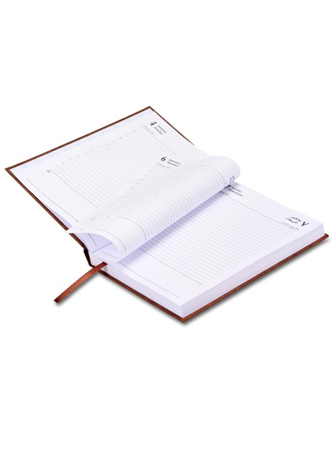 FIS 2026 A5 Diary, 148x210mm Size, 1 Side Padded Vinyl Cover, 1 Day a Page Format, 60gsm White Paper, English/Arabic, Brown Cover-FSDI18AE26BR - Image 4