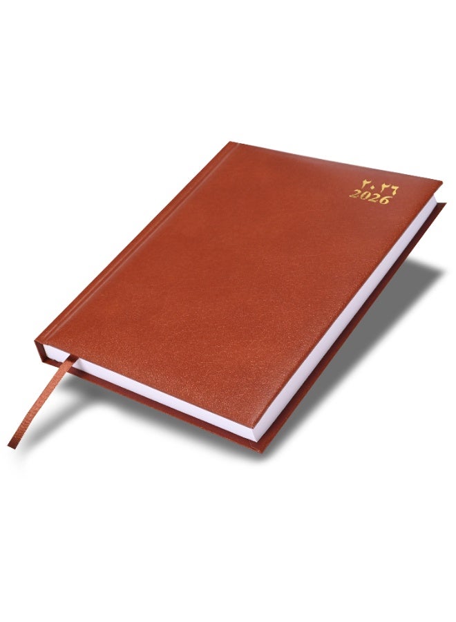 FIS 2026 A5 Diary, 148x210mm Size, 1 Side Padded Vinyl Cover, 1 Day a Page Format, 60gsm White Paper, English/Arabic, Brown Cover-FSDI18AE26BR - Image 1