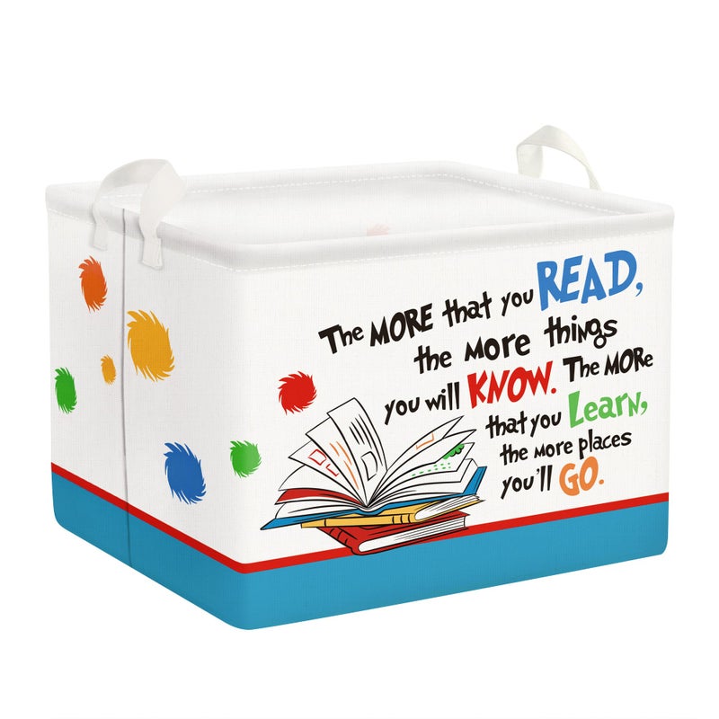 Clastyle Collapsible Back to School Reading Book Storage Basket Dr Quotes Book Organizer for Nursery Room Classroom Library Rectangle Kindergarten Daycare Clothes Toys Storage Bin