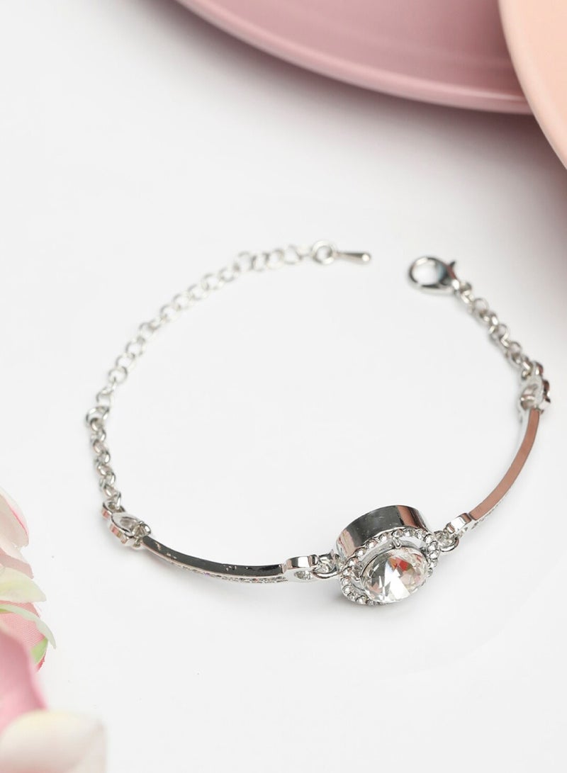 Priyaasi Women Brass American Diamond Link Bracelet  - Image 1