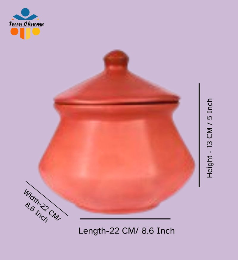Terra Charms Clay Pot forServing & Cooking PurposeRogan Gosht MuttonBowl Clay Handi for Kitchen, Safe, Lightweight & Durable Clay Dahi Handi, Brown Colour 1LTR (Pack of 1) - Image 2