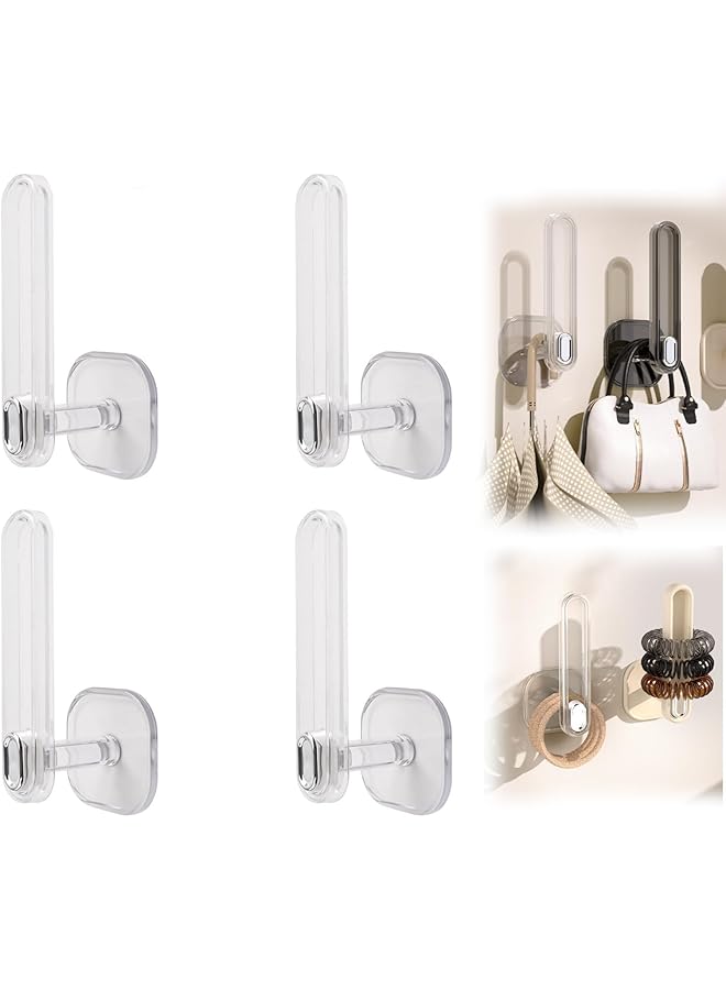 The Bros 4Pcs Transparent Plastic Self-Adhesive L Shaped Curtain Tieback Hooks, No Drilling Required, Multi-Purpose Hooks for Home 