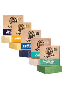 Dr. Squatch Dr Squatch Mens Natural Bar Soap Variety 5 Pack  Rainforest Rapids Coconut Castaway Fresh Falls Summer Citrus and Eucalyptus Greek Yogurt  Soap Gift 