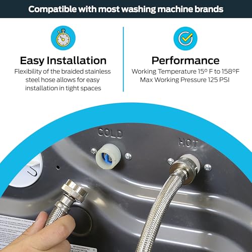 Eastman 6 ft Washing Machine Hose Connector, 3/4 in FHT x 3/4 in FHT, Braided Stainless Steel, 48369 - Image 3