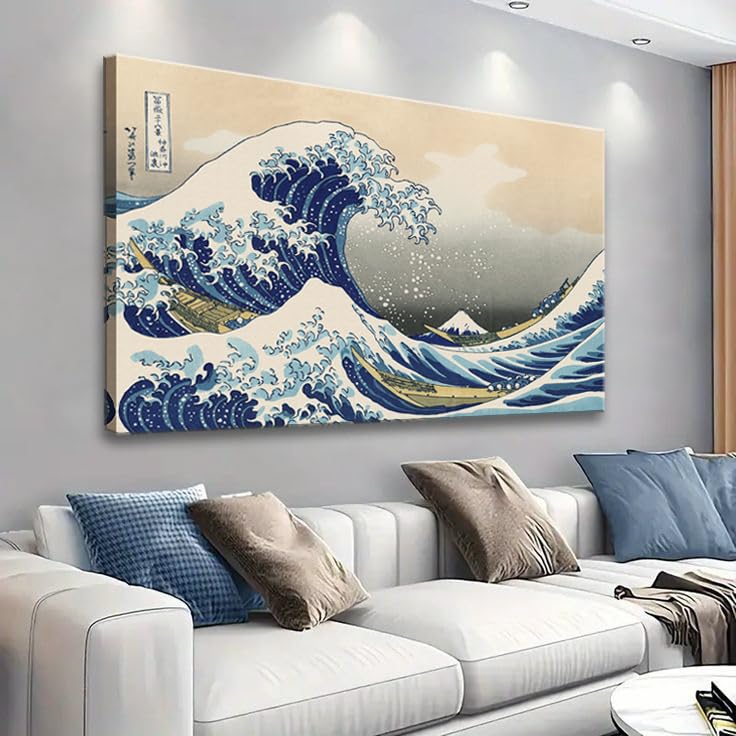 OKEXCKK The Great Wave off Kanagawa by Katsushika Hoki Wall Art Decor Classic Painting Abstract Seascape Canvas Print Pictures Modern Japanese Artwork for Bedroom Living Room Decoration 24x36 - Image 1