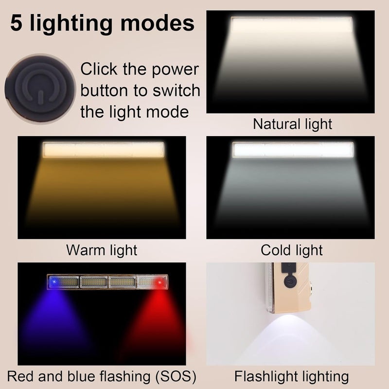 مصباح عمل LED قابل للشحن 32 سم، ضوء كشاف محمول، مصباح يدوي LED، كشاف، أضواء التخييم، أضواء كاشفة، ضوء أمان لإصلاح السيارات والمستودع والحديقة وصيد السمك والتخييم والتنزه والطوارئ - Image 2