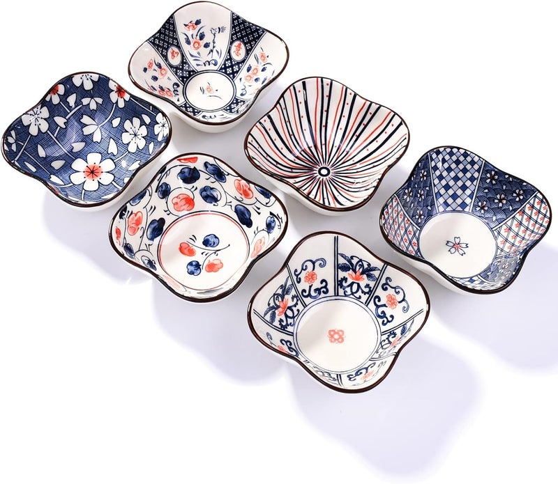 BOSILI 4 OZ Sauce Dishes Set of 6 Different Pattern Dipping Bowls Mini Small Bowls for Ketchup Condiments Salad Dressing Spices - Image 1
