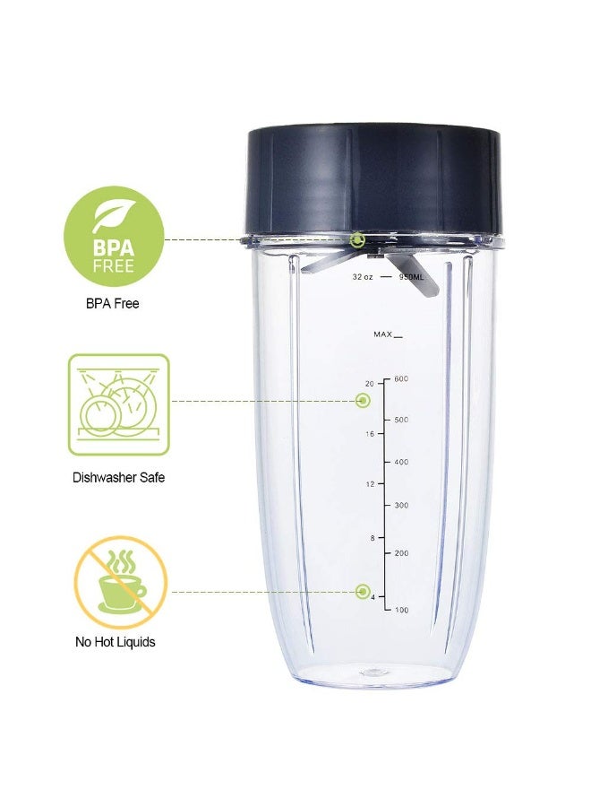 قطع غيار خلاط Nutribullet 600W/900W - كوبان 32 أونصة و 24 أونصة مع شفرة استخلاص (3 قطع) - Image 3