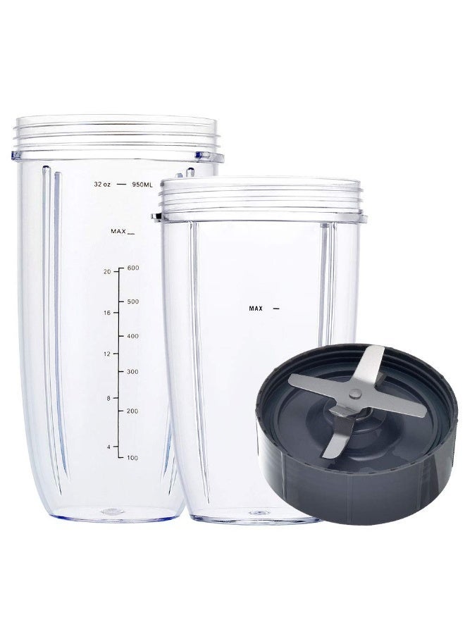 قطع غيار خلاط Nutribullet 600W/900W - كوبان 32 أونصة و 24 أونصة مع شفرة استخلاص (3 قطع) - Image 1