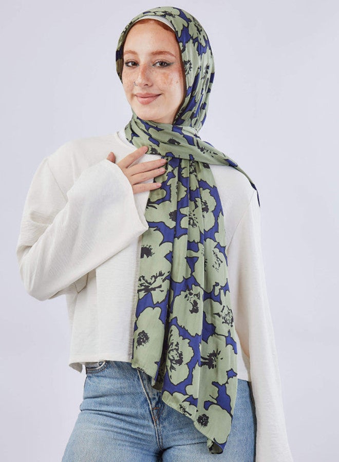 Tie Shop Printed Satin Scarf Dark Green For Women