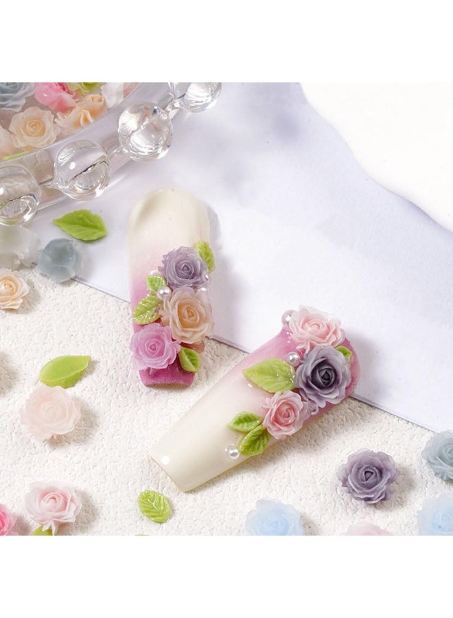 كيلا 100 قطعة من زينة أظافر على شكل زهرة ورد ثلاثية الأبعاد مع لؤلؤ للأظافر وأوراق زهور لطيفة وزينة أظافر للأظافر الأكريليك وزينة زهور ملونة للأظافر وزينة أظافر زهرية من الراتنج لتصميم الأظافر - Image 5