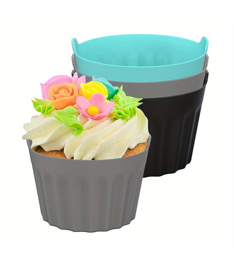 Silicone Baking Cups Muffin Cake Egg Tart Molds Set Of 3 In Red Gray Blue - Image 2
