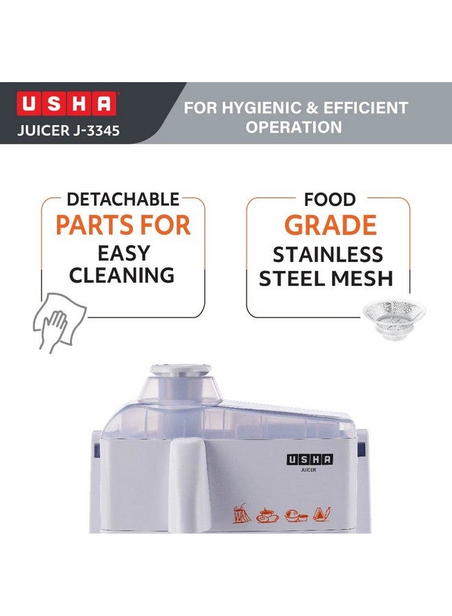 USHA J 3345 450 Watts Juicer, 5 Years Warranty On Motor, 3 Speed With Pulse Function, White - Image 2