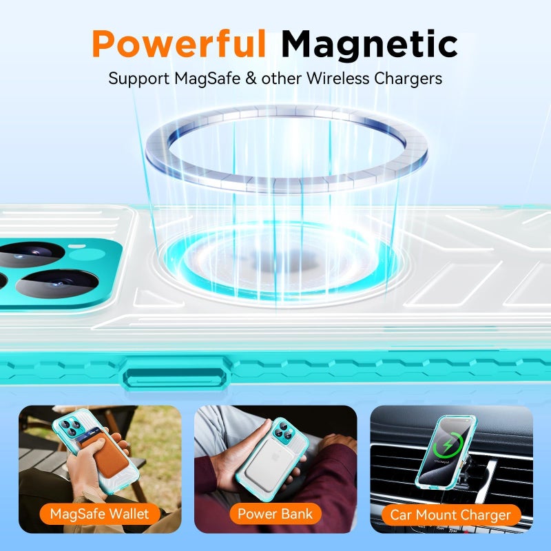WIFORT Waterproof Phone Case for iPhone 15 Pro Teal | IP68 Underwater, Dustproof, Built-in Screen, 15FT Military Shockproof, 360 Full Body Sealed Protection Cover, Magnetic, Frosted, 6.1" - Image 4