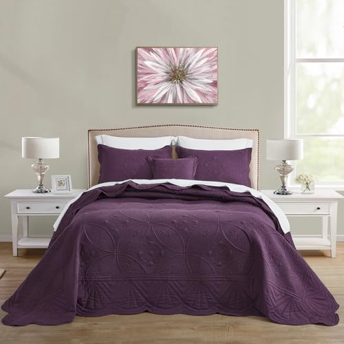 DaisyHuang Oversized Bedspread - Queen Size Bedding Cover - Modern & Contemporary Coverlet Set, Real Stitching, Reversible, Lightweight, 5 Piece, Purple - Image 1