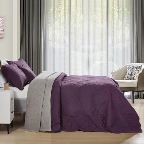 DaisyHuang Oversized Bedspread - Queen Size Bedding Cover - Modern & Contemporary Coverlet Set, Real Stitching, Reversible, Lightweight, 5 Piece, Purple - Image 2