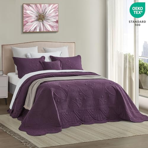 DaisyHuang Oversized Bedspread - Queen Size Bedding Cover - Modern & Contemporary Coverlet Set, Real Stitching, Reversible, Lightweight, 5 Piece, Purple - Image 3