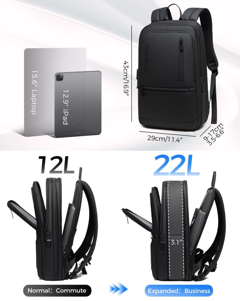 Fenree.geer Work Backpack for Men, Expandable Backpack with USB C Charging Port, Water Resistant 15.6 Inch Laptop Backpack, Black - Image 2