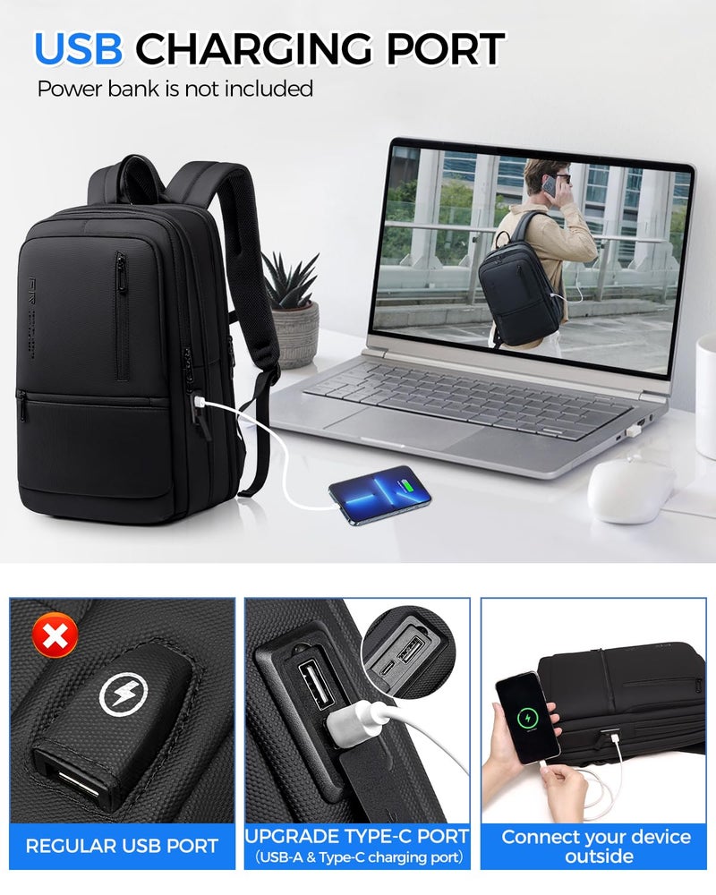 Fenree.geer Work Backpack for Men, Expandable Backpack with USB C Charging Port, Water Resistant 15.6 Inch Laptop Backpack, Black - Image 4