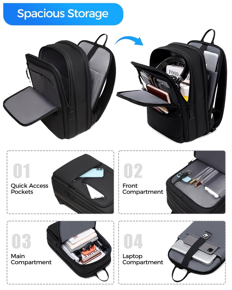 Fenree.geer Work Backpack for Men, Expandable Backpack with USB C Charging Port, Water Resistant 15.6 Inch Laptop Backpack, Black - Image 3