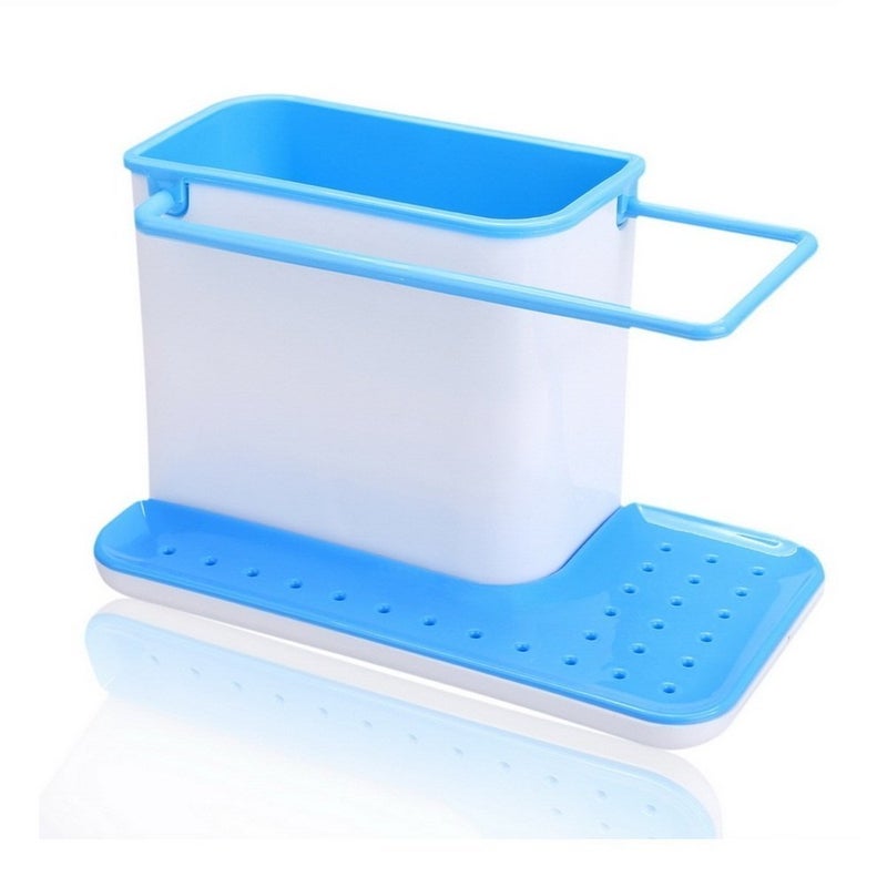 Ontime 3 in 1 Self Draining Sink Tidy Organiser Sponge Brush Holder (Sky Blue) (Sky Blue) - Image 2